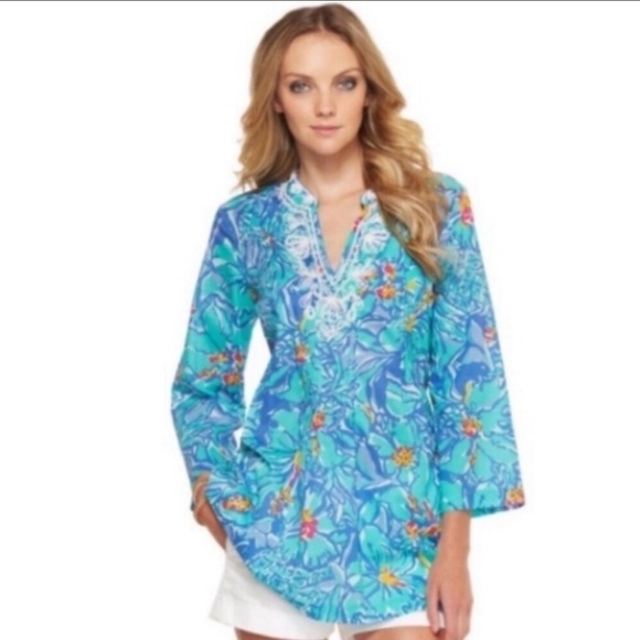 Lilly Pulitzer Sarasota Beaded Blue Iris Mai Tai Tunic Top Women’s Size XS - Picture 3 of 16